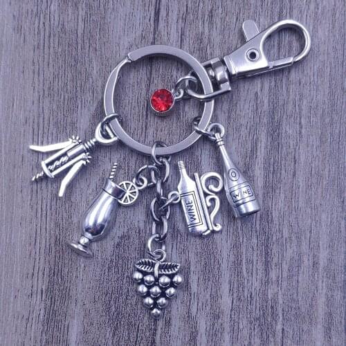 36 Styles Luxury Charm Red Wine Glass Grapes Bottle Opener Keychain Key Ring Retro Silver Plated Tassels Women Gift BW001-036