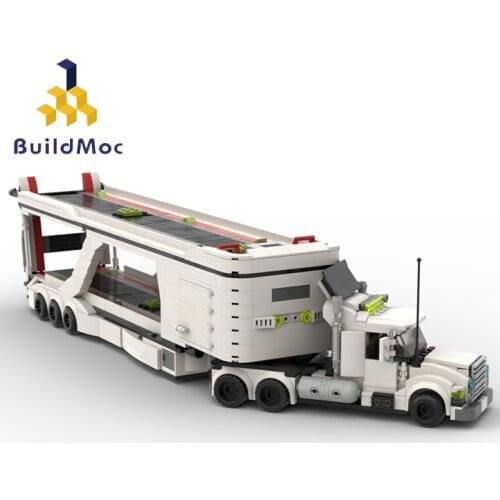 Buildmoc Speed Champions Style Tractor Trailer LT 3 Car City Transport Big Rig Truck Technical Model Building Blocks Toys Gift