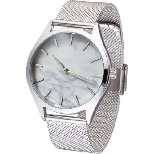 Fashion Silver And Rose Gold Mesh Band Creative Marble Wrist Watch Casual Quartz Watches Gift Relogio Feminino