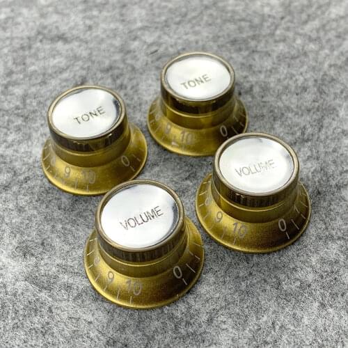 FLEOR 4PCS 2T2V Tone Volume Knobs Speed Control Guitar Knobs Caps Golden With White Numerals for LP SG Style Guitar Parts
