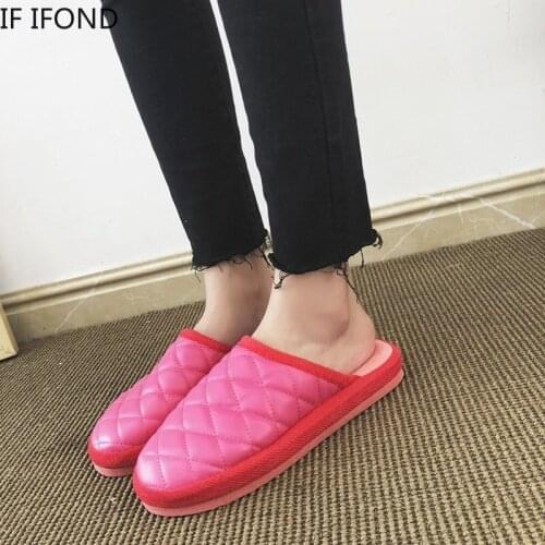 IF IFOND Winter Casual Home Solid Women Cotton Slippers Warm Bedroom Ladies Flat Shoes Slides Couples House Slippers