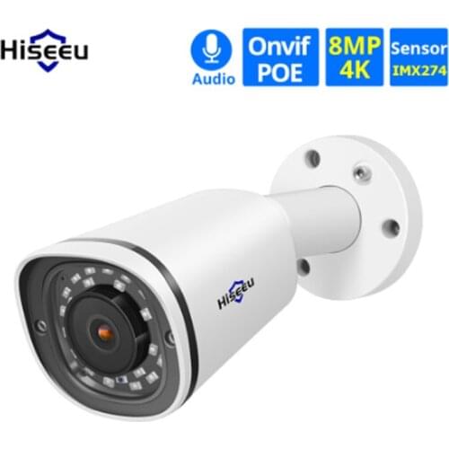 Hiseeu Latest Bullet 4K 8MP POE IP Camera Waterproof Audio Record Video Surveillance Security CCTV Camera for POE NVR 48V H.265