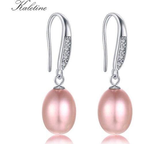 KALETINE Freshwater Pearl Drop Earrings Sterling 925 Silver Drop Earring With Clear CZ Three Colors For Woman Jewelry KLTE049