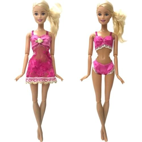 NK 3 Items/One Set Pajamas +Underwear +Bra Sexy Lace Dress Clothes For Barbie Dolls Accessories Gift For Child 003C