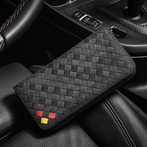 Mens wallet luxury suede woven long genuine leather zip purse brand design business high-grade Clutch bag 2021 fashion new Spot