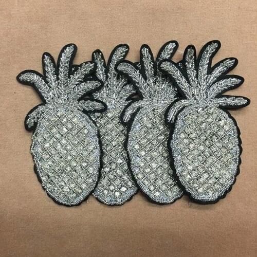 Pinapple big size beaded patches embroidered fabric sew on patch applique jacket coat patches for clothes parches para la ropa