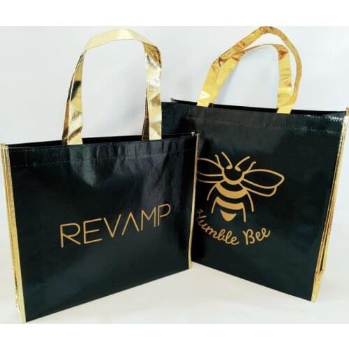 Wholesale Non Woven Luxury Bag With Custom Log Gift Packaging Gold Metallic Pouches Shining Gold For Boutique Shopping Shoe