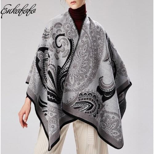 2019 New Autumn Winter Women Outwear Oversized Knitted Cashmere Poncho Capes Duplex Shawl Thick Cardigan Sweater Coat Mujer