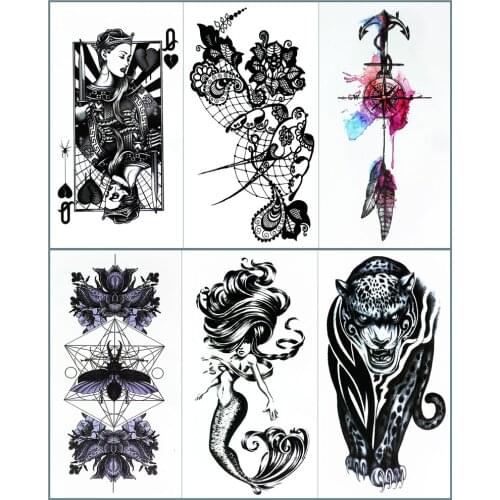 Nu-TATY Mermaid Q Temporary Tattoo Body Art, 11.5*21cm Flash Tattoo Stickers, Waterproof Fake Tatoo Henna