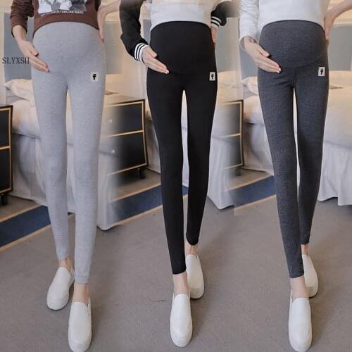SLYXSH 2019 pregnant woman skinny belly leggings autumn solid color maternity fashion hem stretched belly legging pants