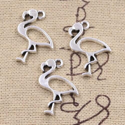 12pcs Charms Single Stand Crane Flamingo 24x17mm Antique Silver Color Pendants Making DIY Handmade Tibetan Finding Jewelry