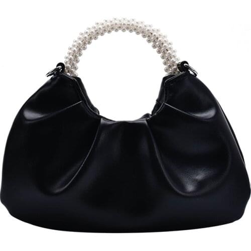 Pearl Portable Bag 2020 New Fashion Small Design Messenger Bag Womens Bag Chain Pleated Texture Shoulder Bag Cow Leather Totes