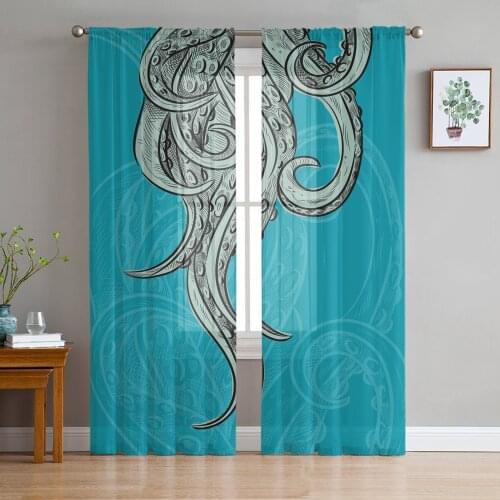 Animal Octopus Sheer Curtains for Living Room Bedroom Kitchen Tulle for Windows Voile Drapes Home Decoration