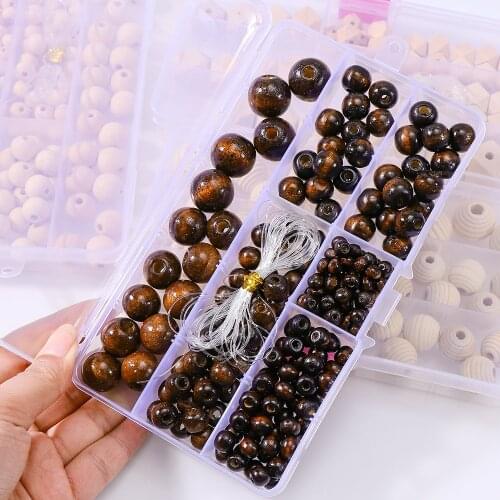 Mixed Multi-Size Wooden Bead Nursing Jewelry Natural Geometry Washable Wooden Bead Accessories for Jewelry DIY Craft Handmade