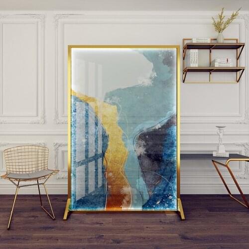 Light luxury art screen partition living room entrance small apartment abstract luminous lamp with metal mobile screen