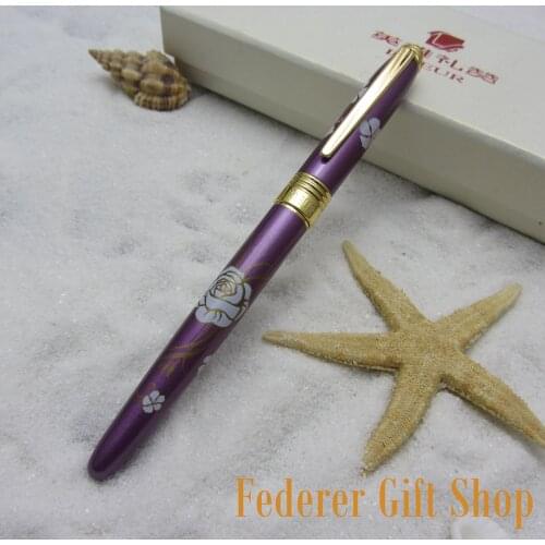 New LISEUR Flowers purple and Gold Clip Fountain pen EF nib gift ink pen 10 Color Optional L9611