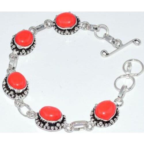 Coral Bracelet Silver Overlay over Copper , 20 cm, B3600