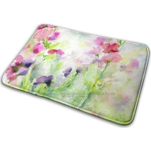 Sweeeet Sweet Peas Mat Rug Carpet Anti - Slip Bedroom Entrance Door Mat Sweet Peas Delicate Softness Pink Purple Yellow Green