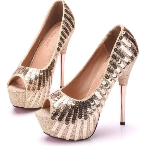 Women Pumps Extrem Sexy High Heels 14CM Ladies Shoes Thin Heels Female Wedding Shoes Sliver Sequined Cloth Ladies Shoes Women