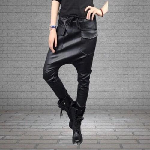 Streetwear Women Pu Multi Pockets Cargo Harem Pants Hip Hop Casual Pants Joggers Trousers Fashion women Pants