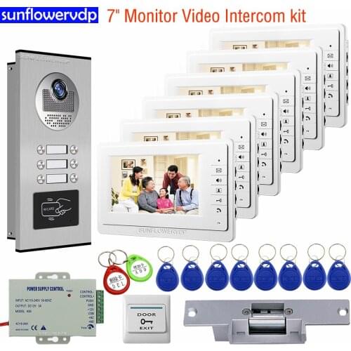 7inch Color Intercom For Home Video Intercom Access Control Wired Videophone With Camera+Electric Strike Lock Video Intercom Kit