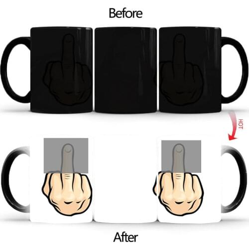 Funny middle finger Discoloration mug,Ceramic Discoloration Coffee Tea Milk Mugs Color Changing Cup Novelty Gifts BSKT-108