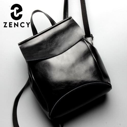 Zency 100% Genuine Leather Women Backpack Fashion Brown Daily Casual Knapsack Notebook Schoolbag For Girl Travel Bag