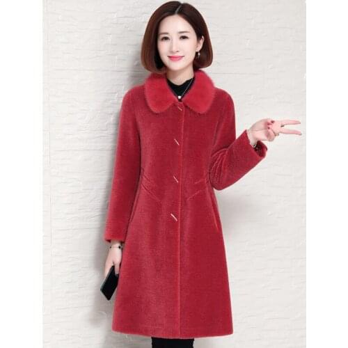 Womens 100% Wool Jacket Autumn Winter Coat Women Real Mink Fur Collar Manteau Femme HK064 YY1271