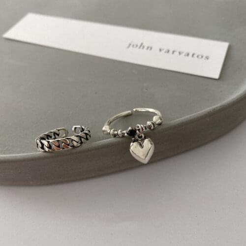 925 Sterling Silver Love Heart Pendant Index Finger Ring for Women Thai Silver Tank Chain Open Size Rings Jewelry S-R852
