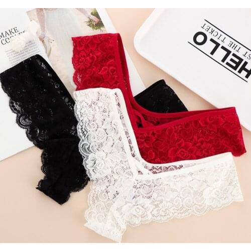 1PC New Sexy Women Lace Lingerie G-string Panties Charm Through Thongs Low Waist T-back Plus Size Underpants 3 Colors