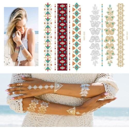 1PC Gold Blue Temporary Tattoo Body Art Metallic Silver Metallic Waterproof Tattoo Foil Golden for Bride Wedding Party -30