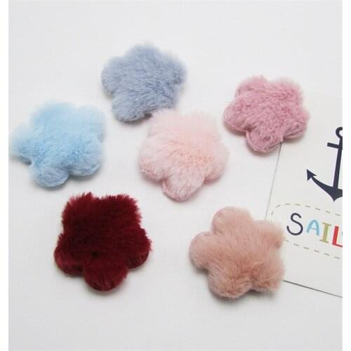 10/20/30Pcs Imitation Rabbit Fur Cute Flowers Padded Appliqued Embellishments DIY Craft Supplies Kids Hair Accessories Material