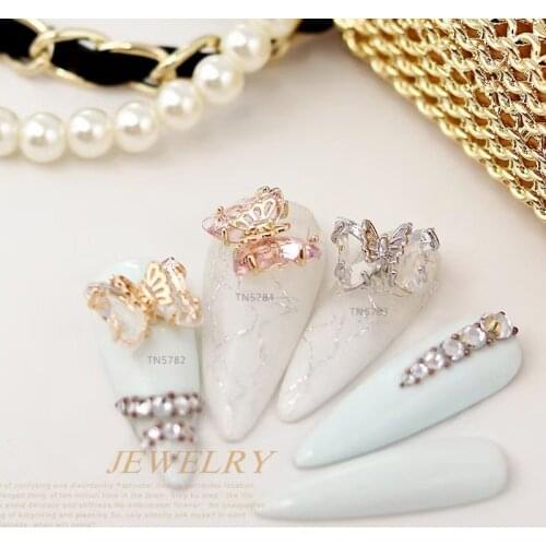10pcs/lot 3D Crystal butterfly Alloy Nail Art Zircon Pearl Crystals Metal Manicure Nails Accesorios Supplies Decorations Charms