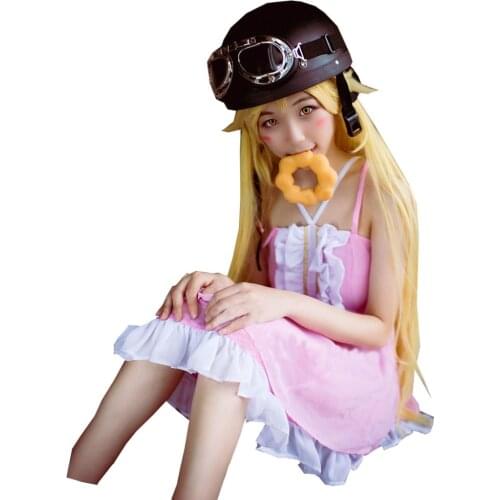 2017 Bakemonogatari Nisemonogatari Oshino Shinobu Lolita Cosplay Costume Party Dress With Hat And Glass