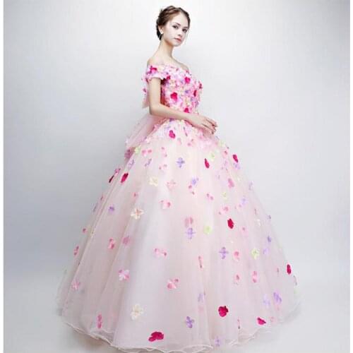 2021 New Off The Shoulder Quinceanera Dresses Applique Flower Sweet Quinceanera Dress Boat Neck Applique Flower Party Dress