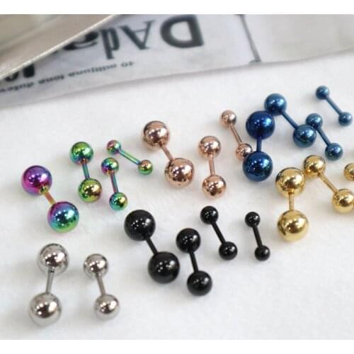 3pcs/set Punk Women titanium/stainless steel Ear Studs Piercing Tragus Earrings Cartilage Helix Small ball Ear Bone Nail/Stick