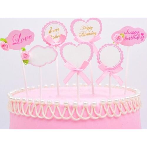 3pcs/lot Bow Happy Birthday Cake Topper DIY Blank Wedding Cupcake Flags Birthday Party Cake Baking Decor Baby Shower Cake Flags