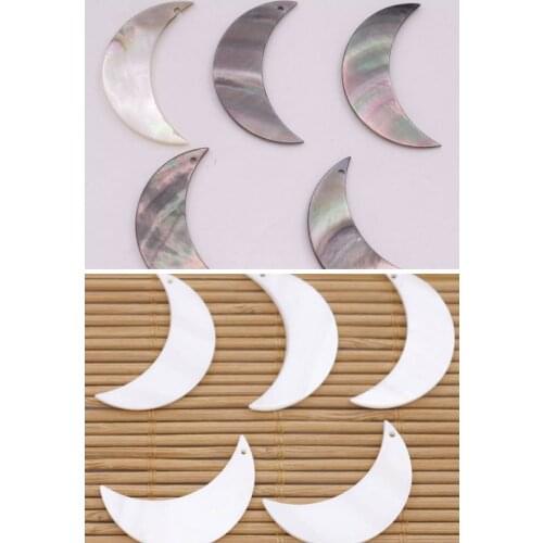 5 PCS Moon Shell Natural Mother of Pearl Jewelry Making DIY White Black Choose 16X30mm 30X35mm