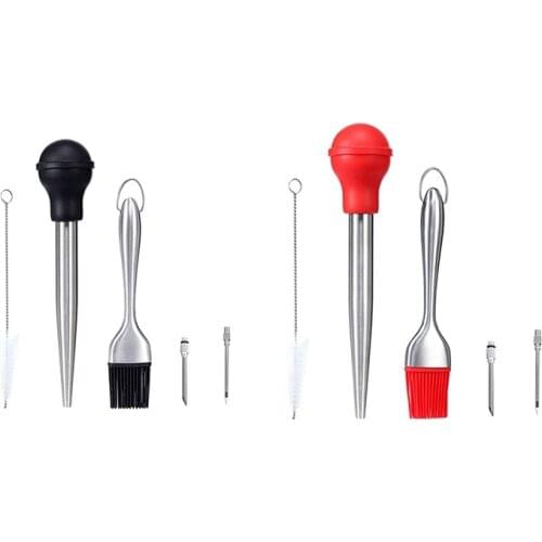 5 Pcs Thanksgiving Turkey Tool Kit Stainless Steel Turkey Baster Syringe,Silicone Oil Brush, Kitchen Turkey Tool