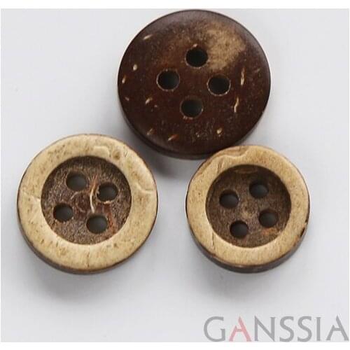 50Pcs/lot Natural Coconut Buttons,2 Holes, Size: 10-13mm,Vintage White Edge Concave Shape Design,Sewing Accessories(ss-704)