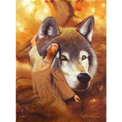 Girl Wolf 3D DIY Resin Diamond Painting Round Cross Stitch Square Full Diamond Mosaic Diamond Embroidery Sale Home Decoration