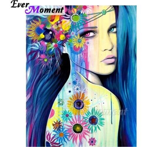 Ever Moment Diamond Painting Blue Hair Woman Flower Picture Of Rhinestone Mosaic Full Square Drill Diamond Embroidery ASF1949