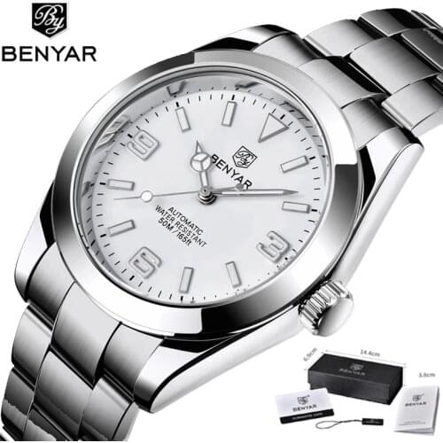Automatic Mechanical Mens Watch BENYAR 2021 Top Brand Luxury Wristwatch Mens Stainless Steel Waterproof Luminous Wristwatches