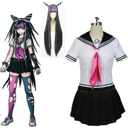Dangan Ronpa 2 Goodbye Despair Ibuki Mioda Cosplay Dress Long Wig School Girl JK Uniform Skirt Set Halloween Costume for Women