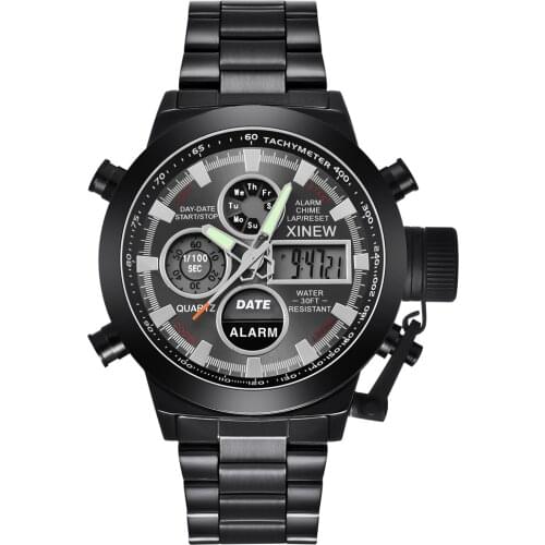 Chronograph Business Watch Stainless Steel Dual Time Analog Digital Watches Men Waterproof Watch Relogio Masculno Original 2018