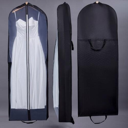 Black Wedding Dresses Garment Bag With Clear Pocket Resistant Material Large Size Dust Cover Storage Full Zipper Protector Cover
