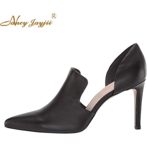 Black Two-pieces Stilettos 3-4 Inch Thin High Heels Pumps Slip On Pointed Toe Concise Spring Summer Women Shoes 2019 NANCYJAYJII
