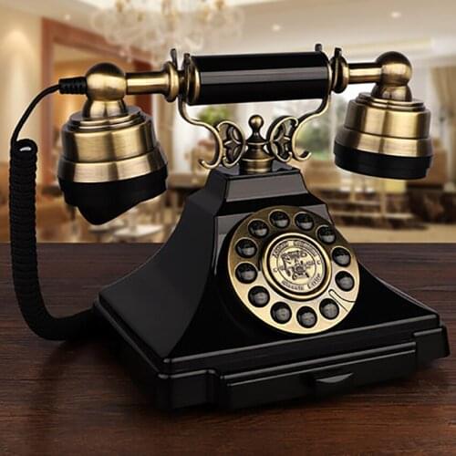 Black Vintage Classic Corded Landline Telephone Button Dial with Mechanical Ringtone, Volume Adjustment, for Home Decoration