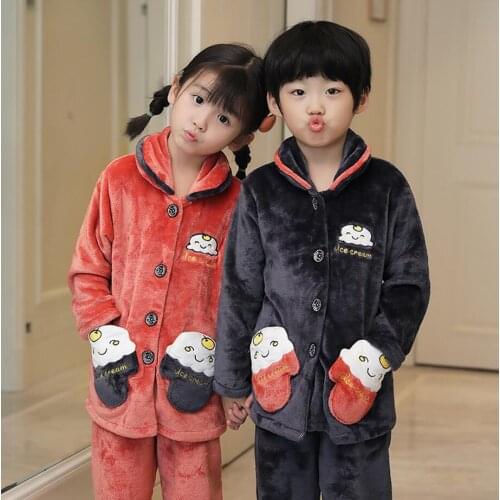 Children Flannel Pyjamas Kids Cartoon Winter Warm Pajamas Sets Boys Girls Coral Fleece Soft Sleepwear Baby Pijamas Clothes Suits