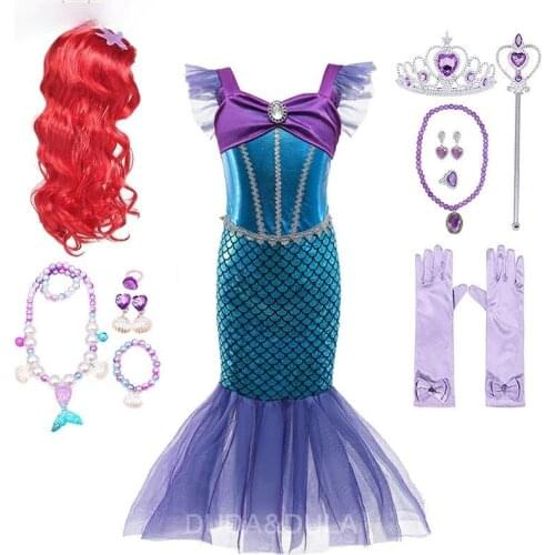 Little Mermaid Ariel Princess Dress Cosplay Costumes For Kids Baby Girl Mermaid Dress Up Sets